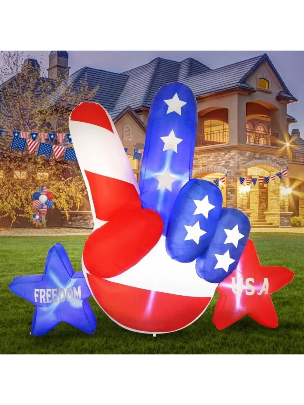 6FT Patriotic Inflatable Decoration with LED Lights for 4th of July Yard Decor